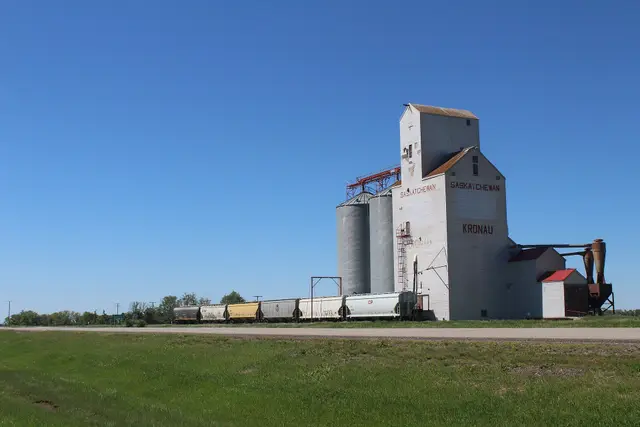 The grain elevator and hopper cars